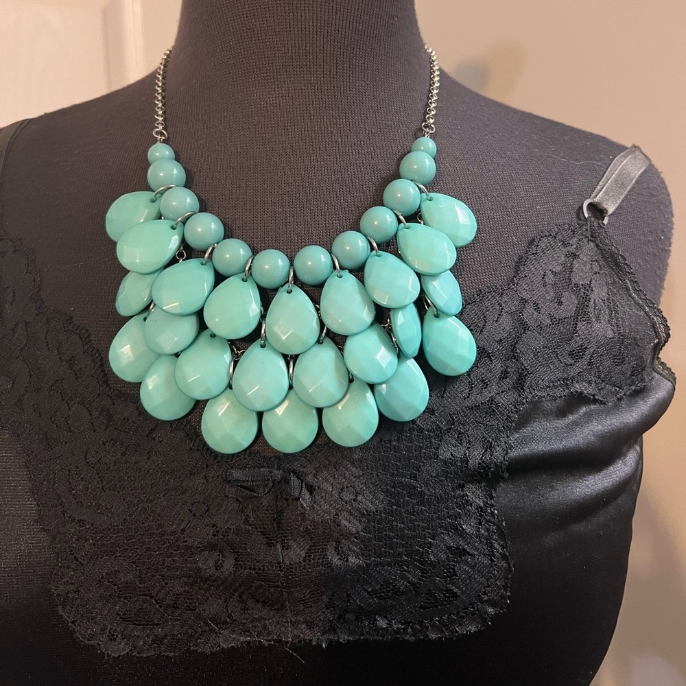 Vintage turquoise style beaded layered necklace with silver chain